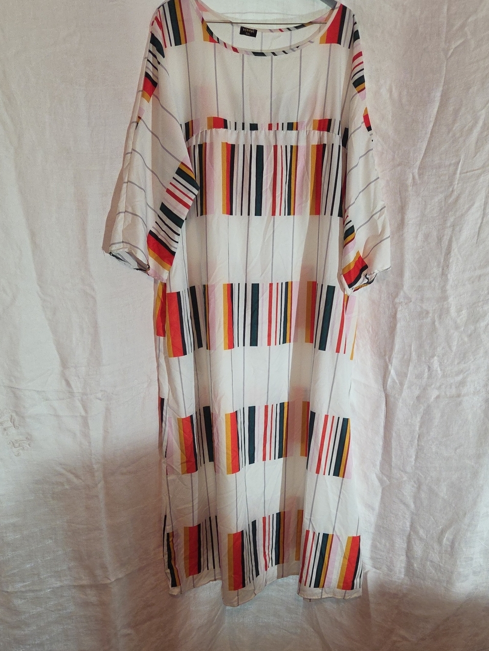 White Maxi Dress with Multicolor Vertical Stripes NEW